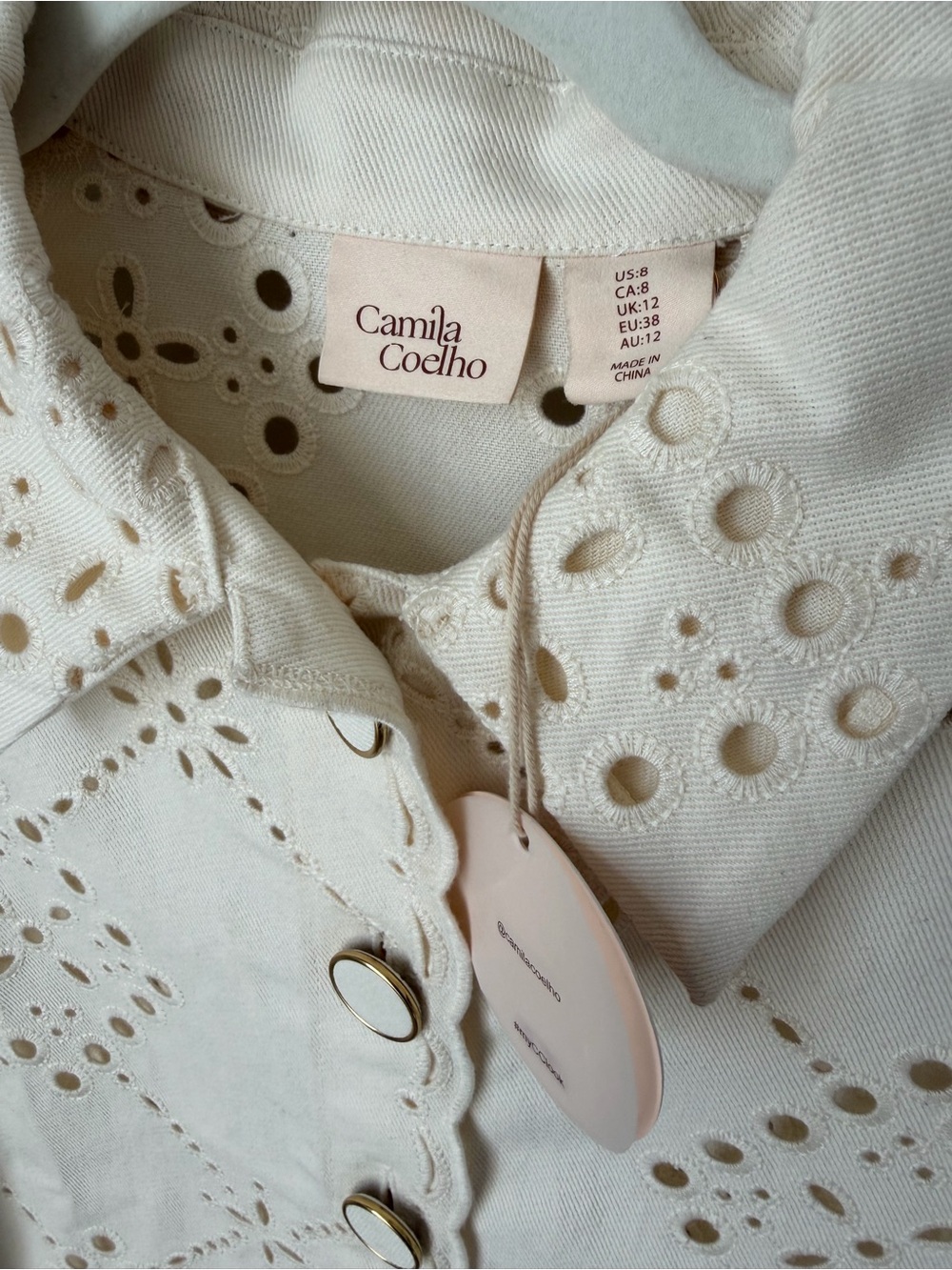 Camila Coelho Cream Eyelet button up Jacket - Picture 2 of 5